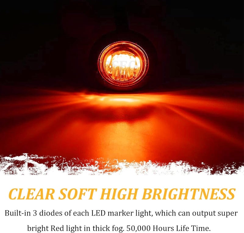 PSEQT 3/4 Inch Trailer Marker LED Lights, Clearance Light Side Front Rear Bullet Brake Turn Stop Reverse Tail Lighting 12V for Pickup Trailer Truck Car Bus RV Boat (20Pcs Red) - Image 2
